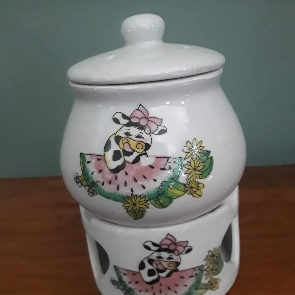 Vintage Ceramic Cow Potpourri Pot - Country Collection 1997 - NIB